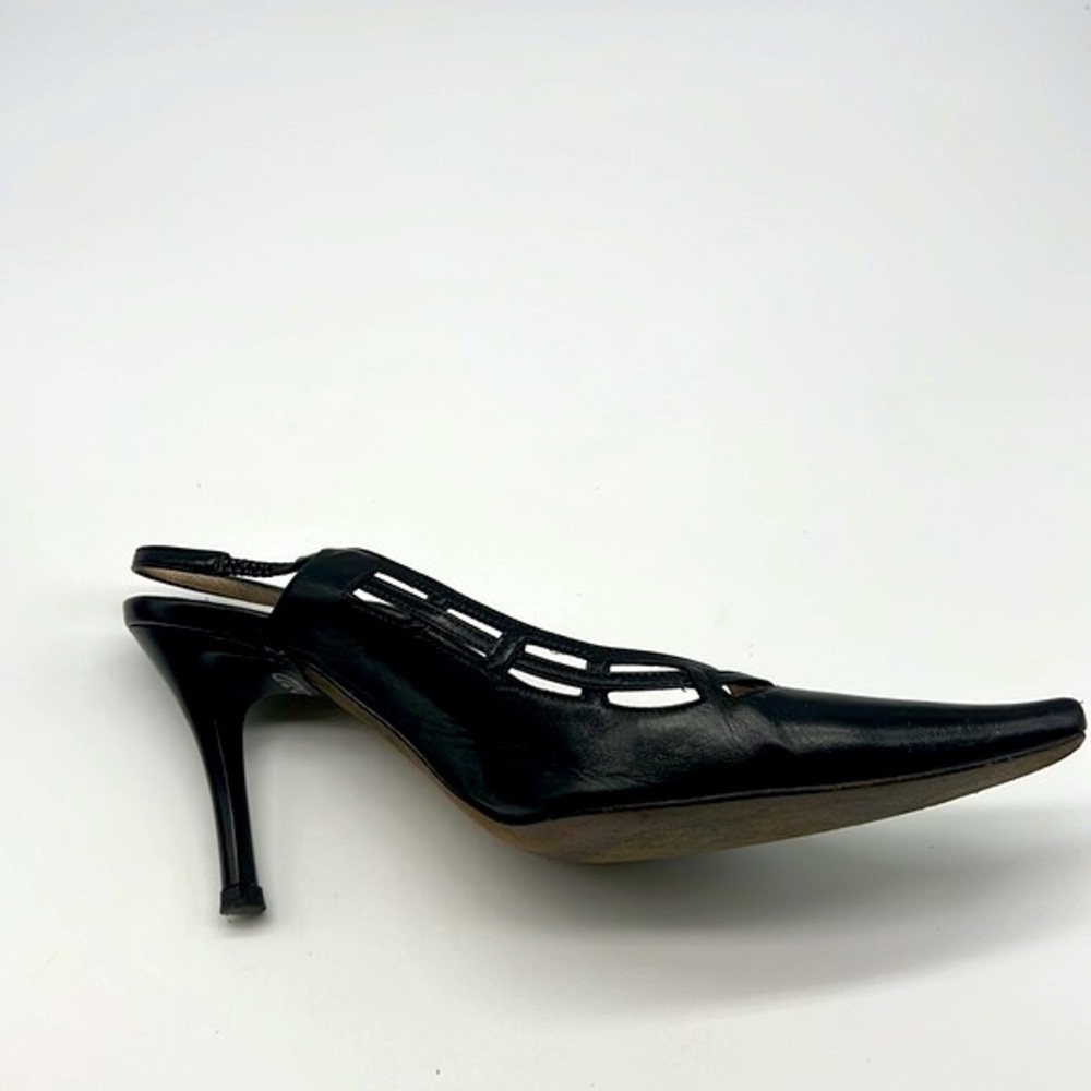 Jimmy Choo - Black Soft Leather Sling Back Cutout Square Toe Heels Size 36.5 - Picture 14 of 16